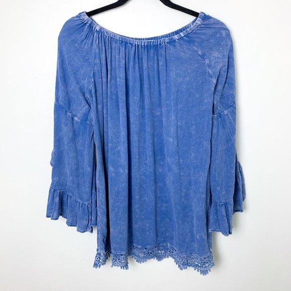 Altar'd State blue boho off the shoulder swing blouse bell split sleeve medium - Picture 1 of 7